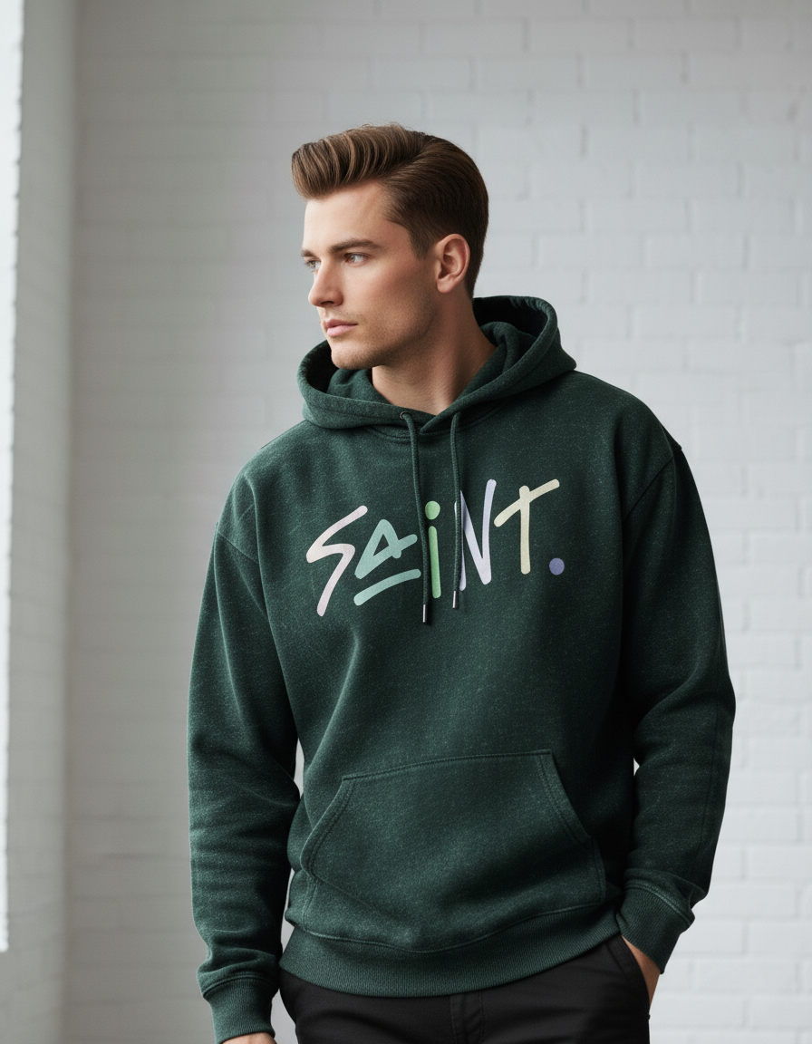 SAINT Pastel Acid Wash Hoodie in Bottle Green
