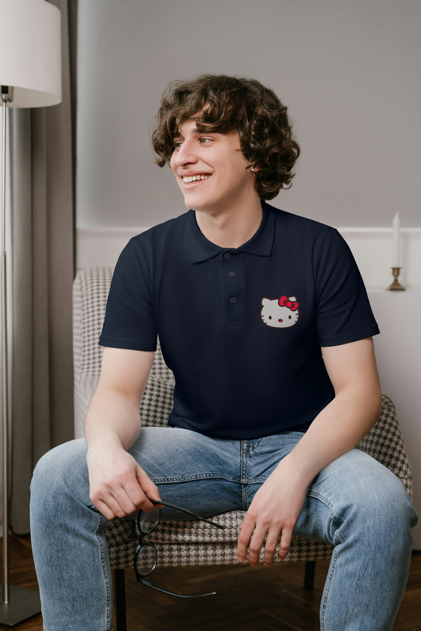 Hello Kitty Embroidered Navy Polo – Playful & Stylish Casual Wear