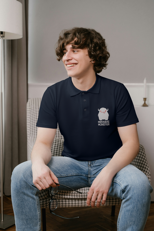Massive Monster Vibes – Navy Polo Shirt with Cute & Quirky Embroidery