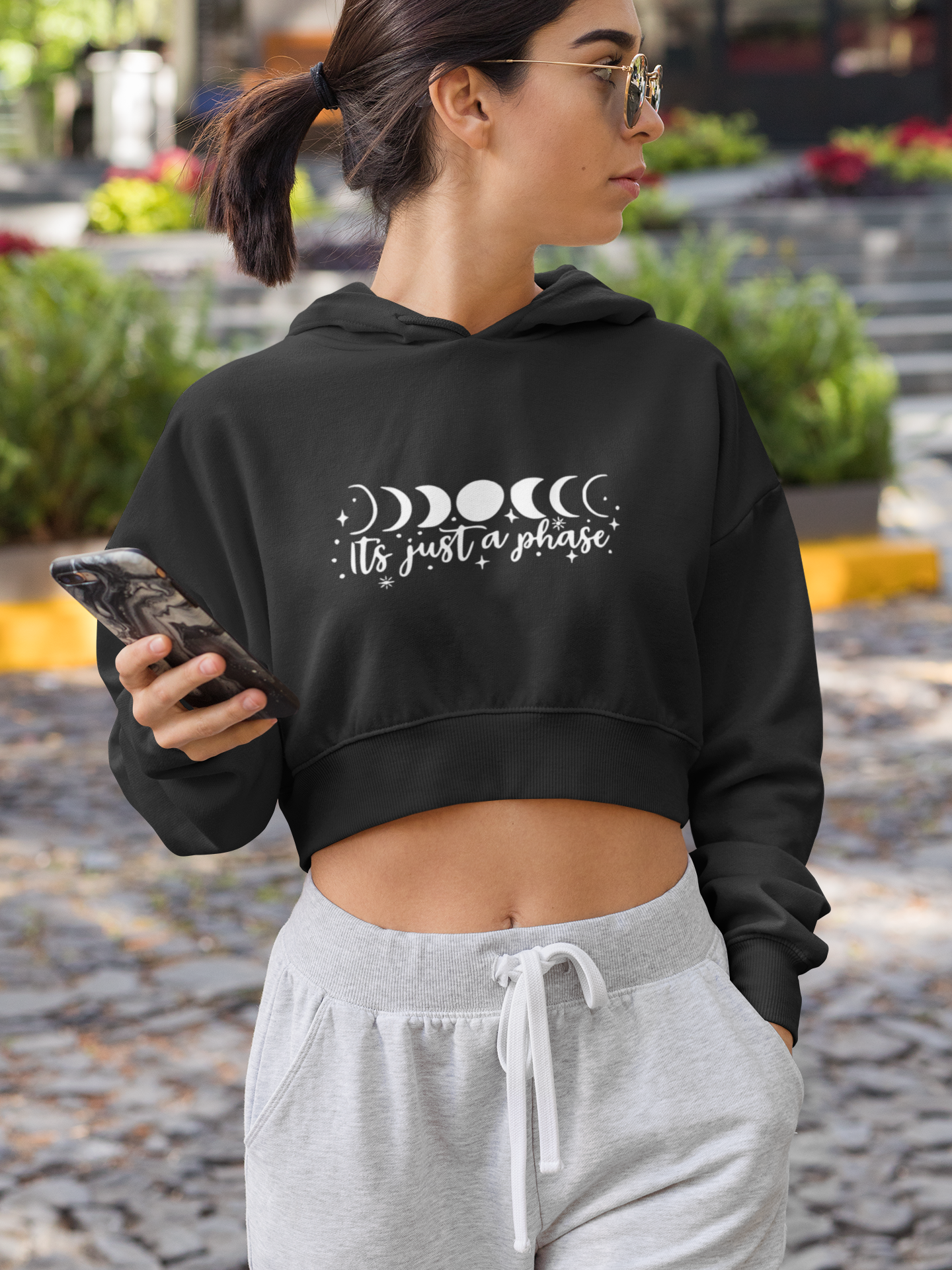It's Just a Phase: Moon Phases Printed Crop Hoodie