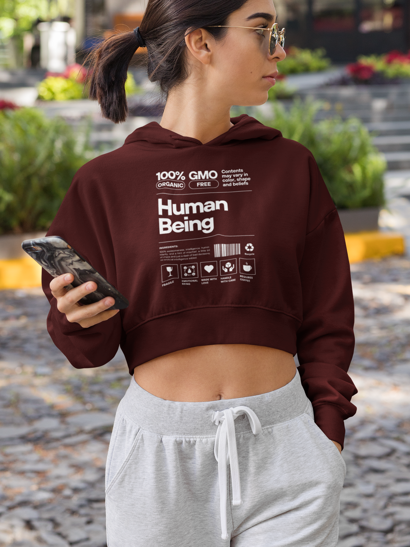 Embrace Humanity: Human Being Printed Crop Hoodie