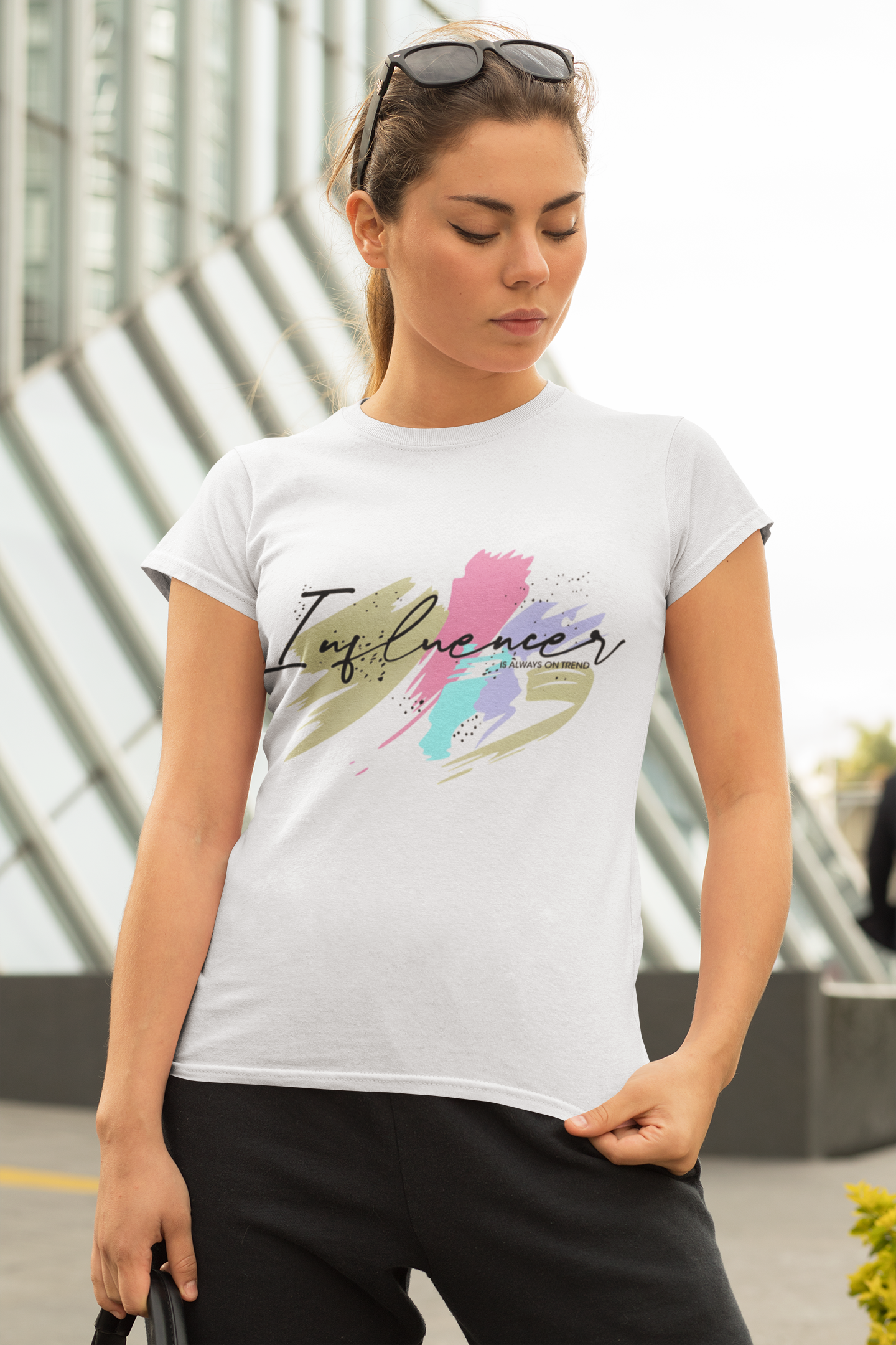 Statement-Making Women's Tee – Colorful ‘Influencer’ Design on White