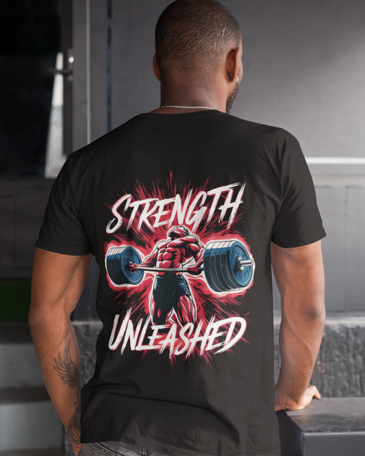 Strength Unleashed Printed Round Neck Half Sleeve Black T-shirt