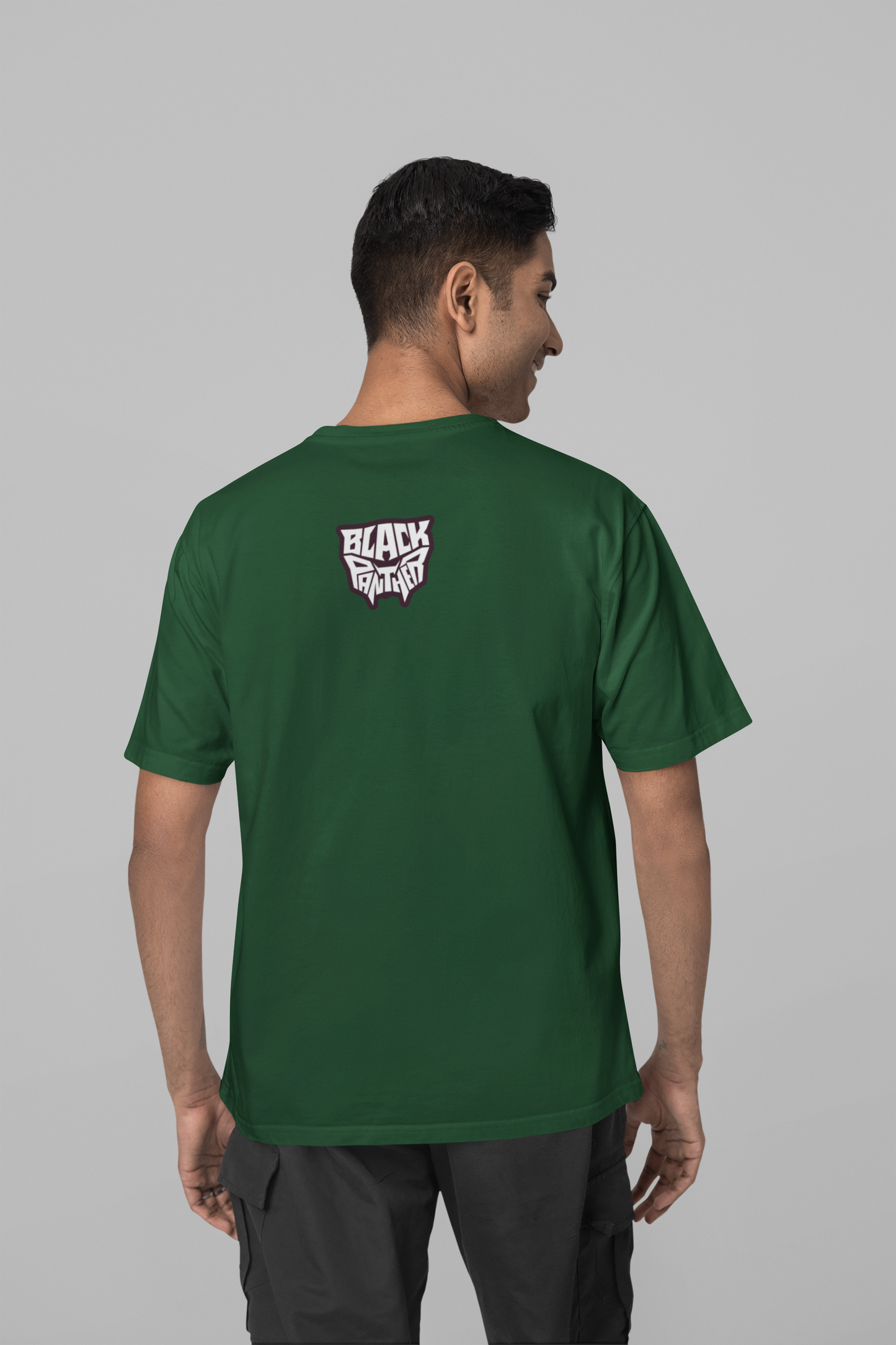 Bottle Green Oversized Unisex T-shirt With chibi Black Panther In Action
