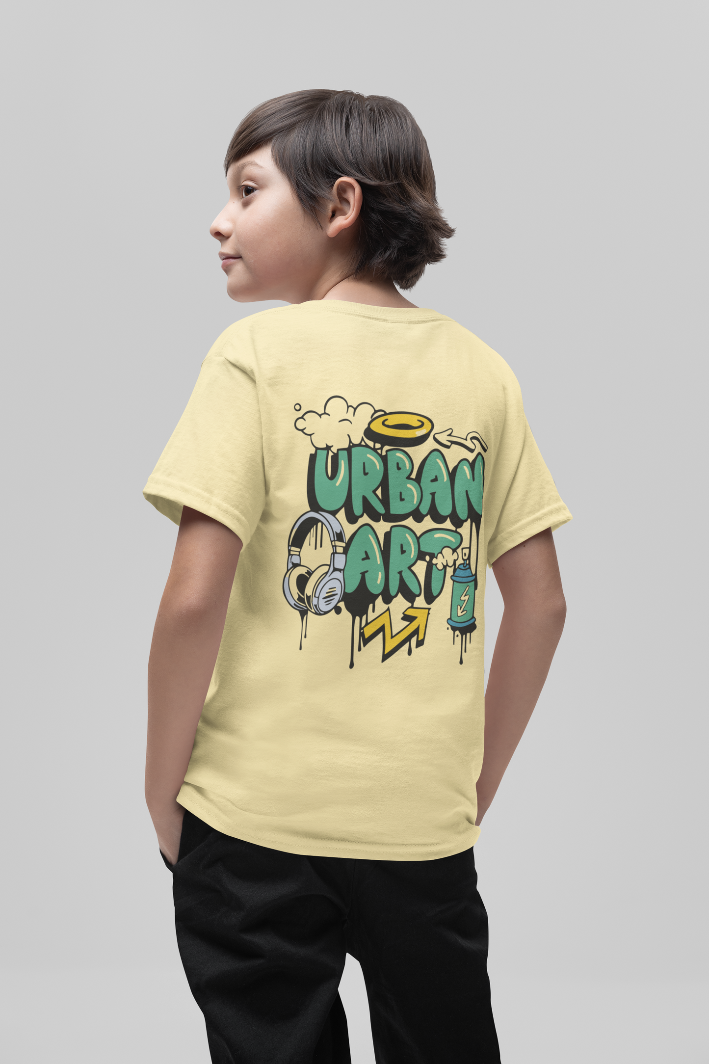 Urban Art Boys Graphic Tee with Back Print | Soft Cotton Street Style Shirt