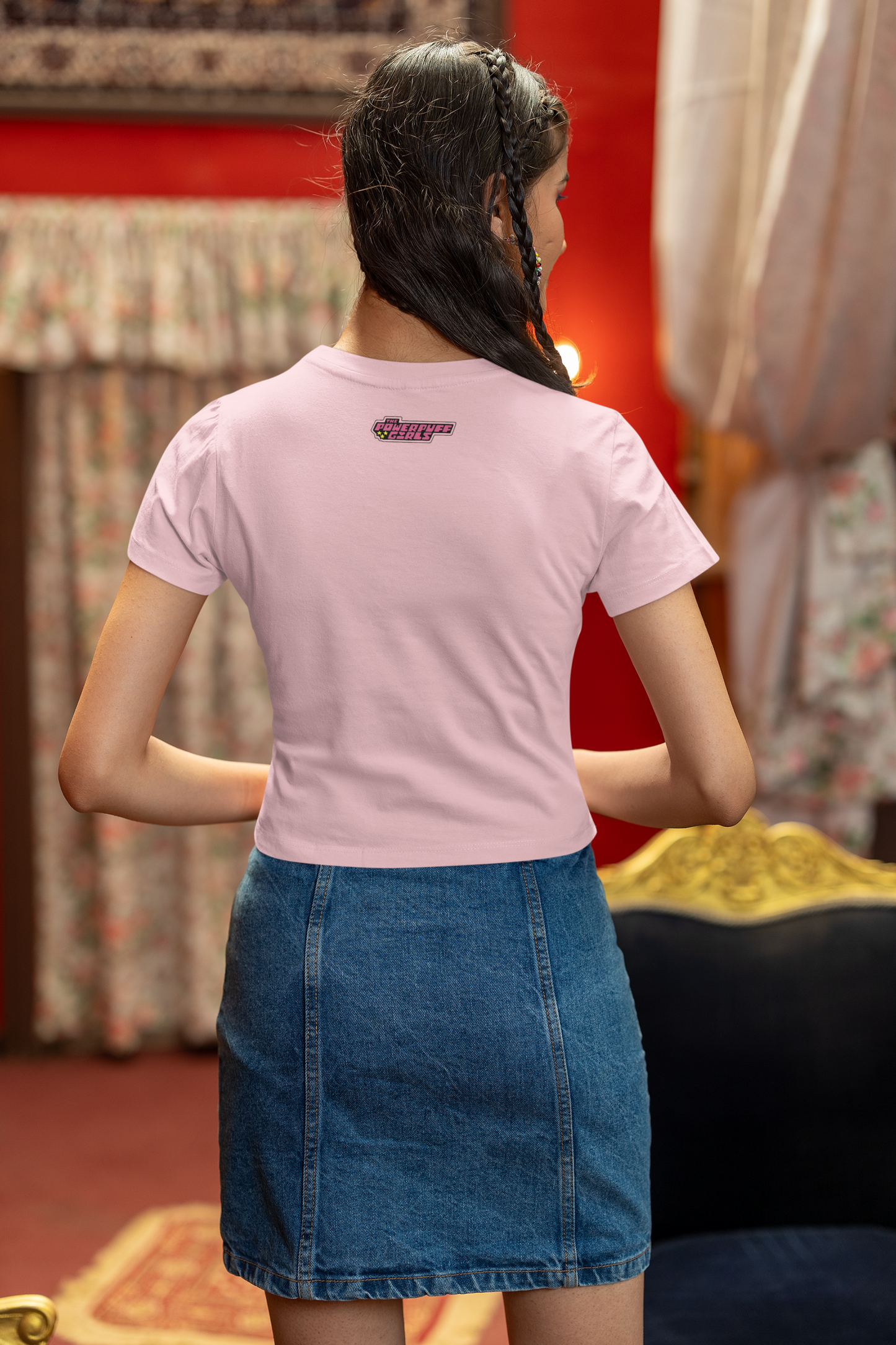 "Power Puff Girls" Printed Light Baby Pink Crop Top