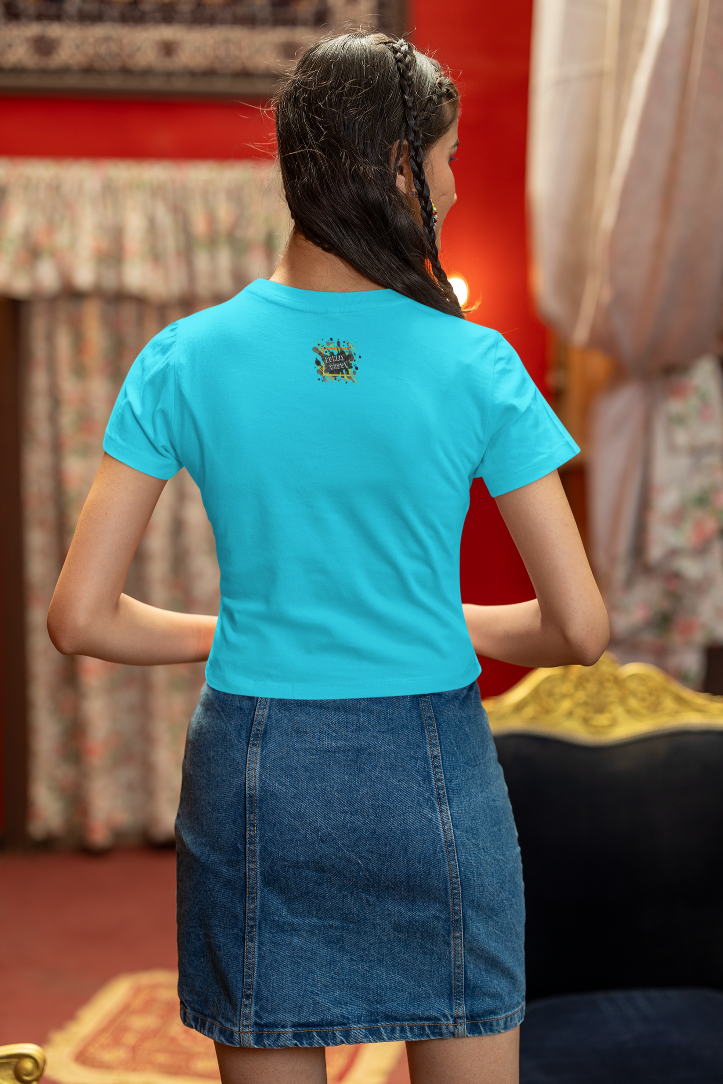 "Take It Easy" Printed Sky Blue Crop Top