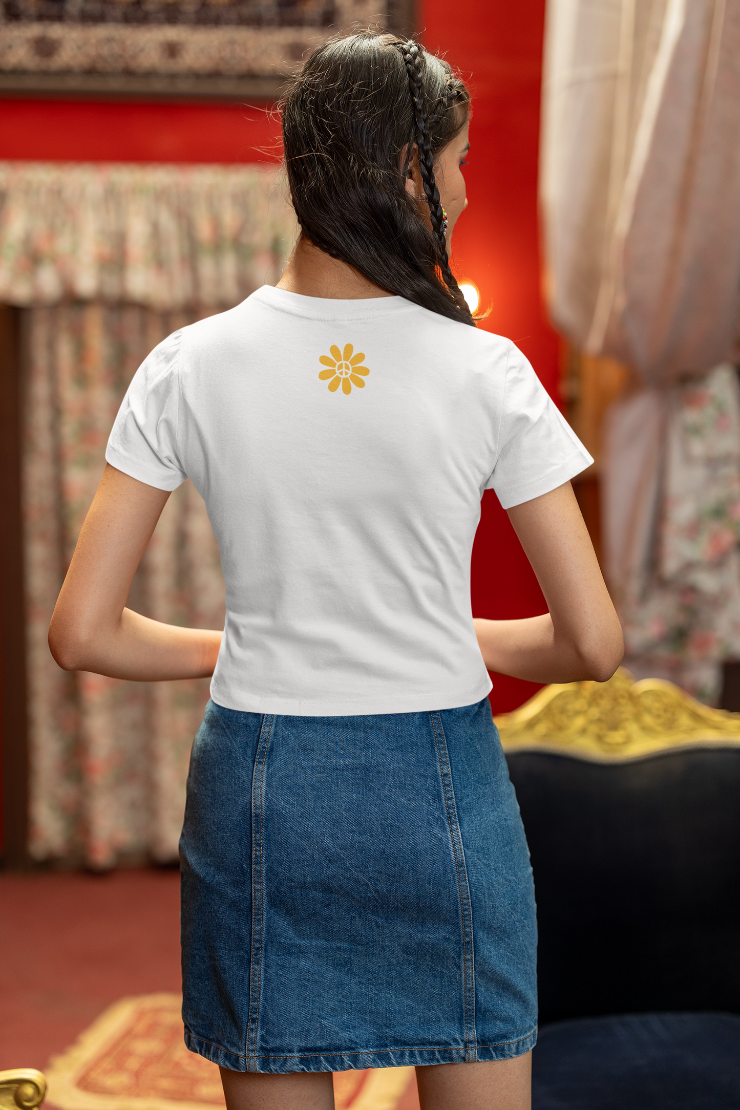 "Hippie Groovy" Printed White Crop Top