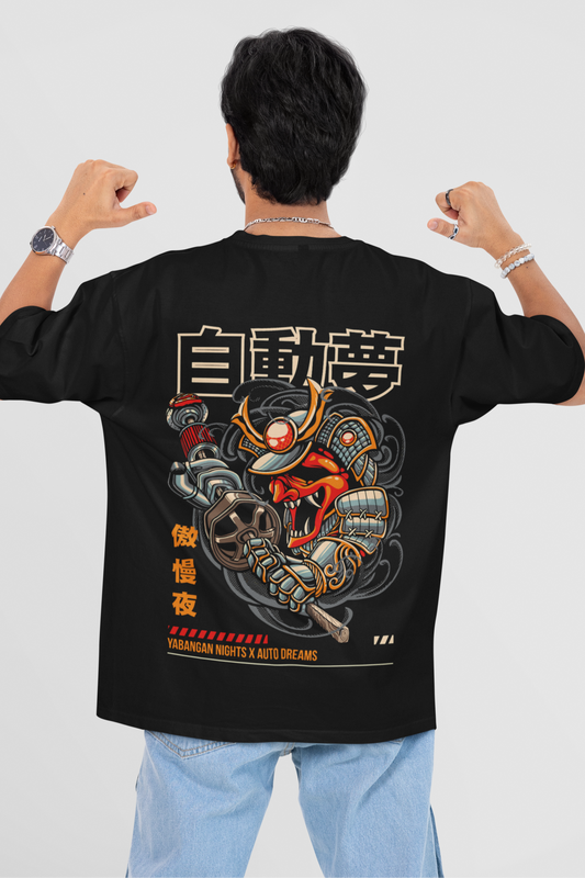 Japanese-Inspired Mech Samurai Unisex Oversized Black Tee