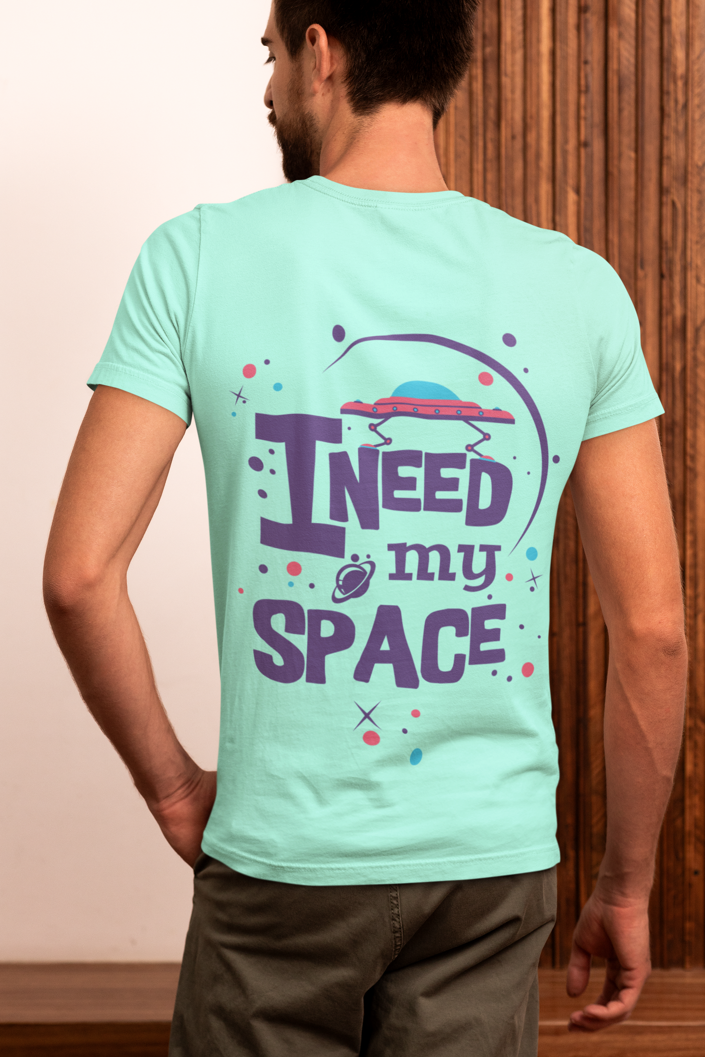 "I Need My Space" Printed Round Neck Half Sleeve Mint T-shirt