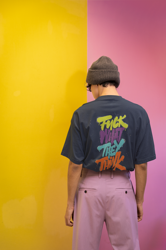 Own Your Vibe: 'F*ck What They Think' Navy Blue Oversized Tee