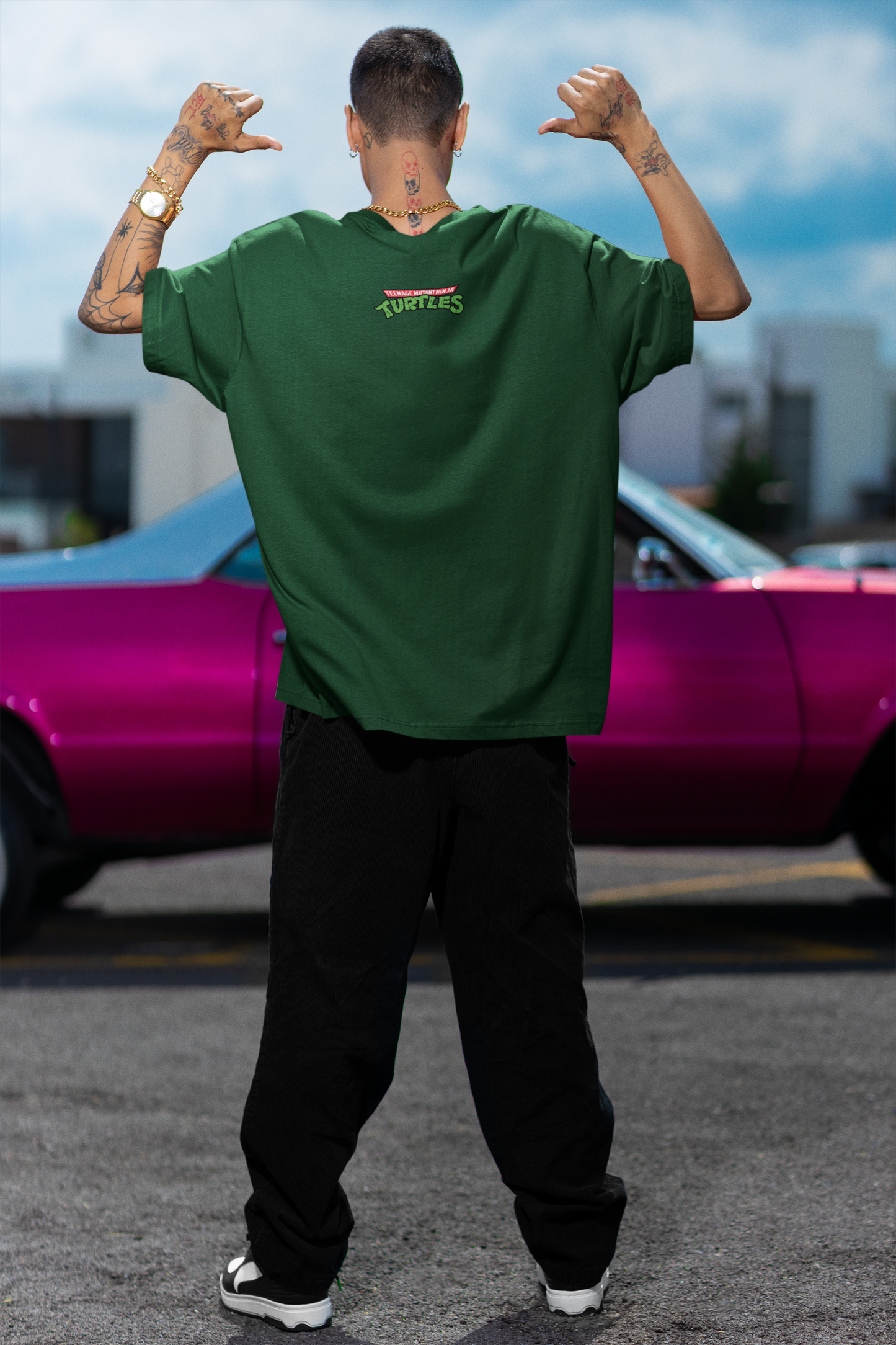 Heroes in Green: Oversized Unisex TMNT Printed Tee