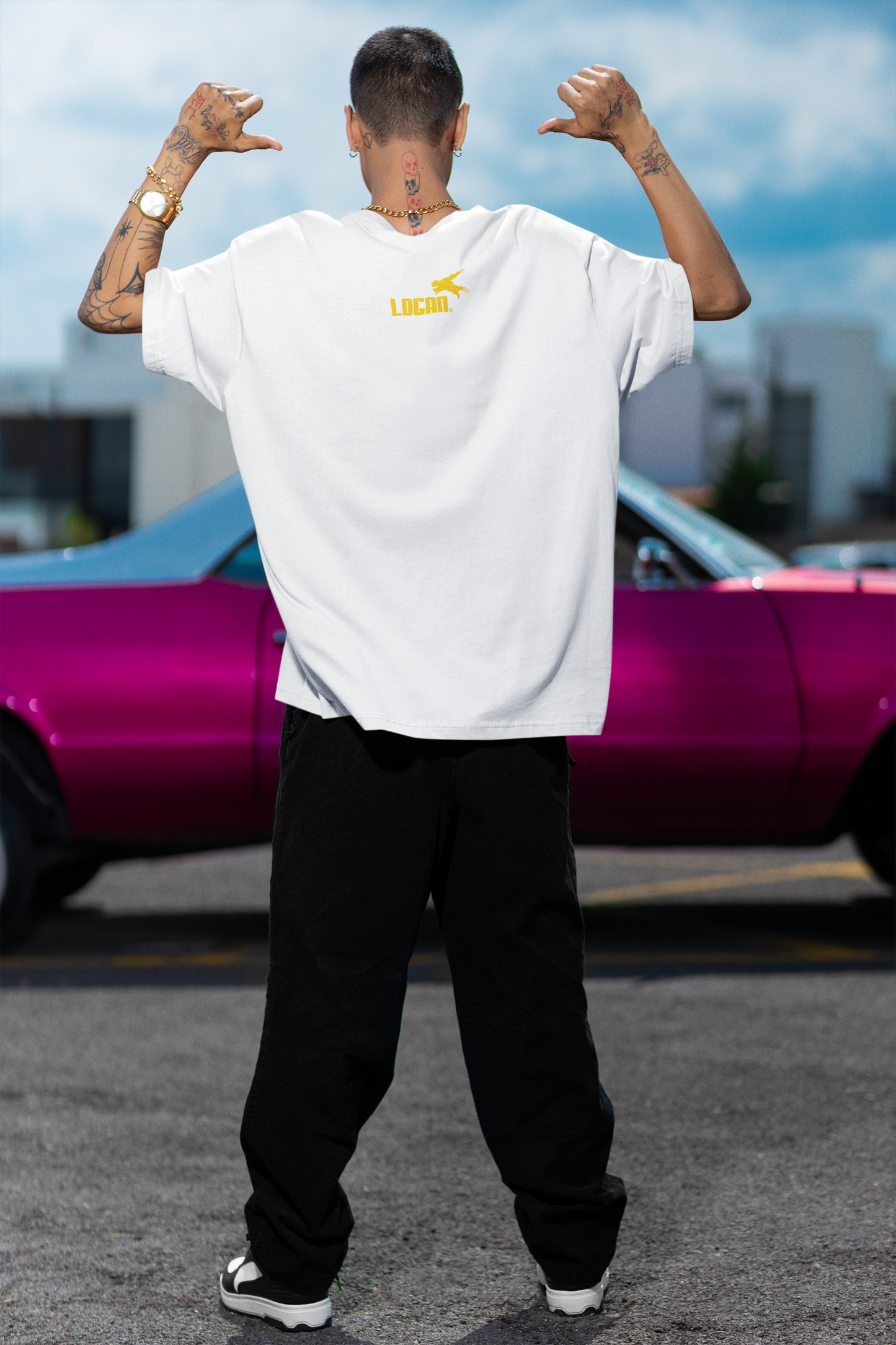 White Oversized Unisex T-shirt With Chibi Wolverine In Action