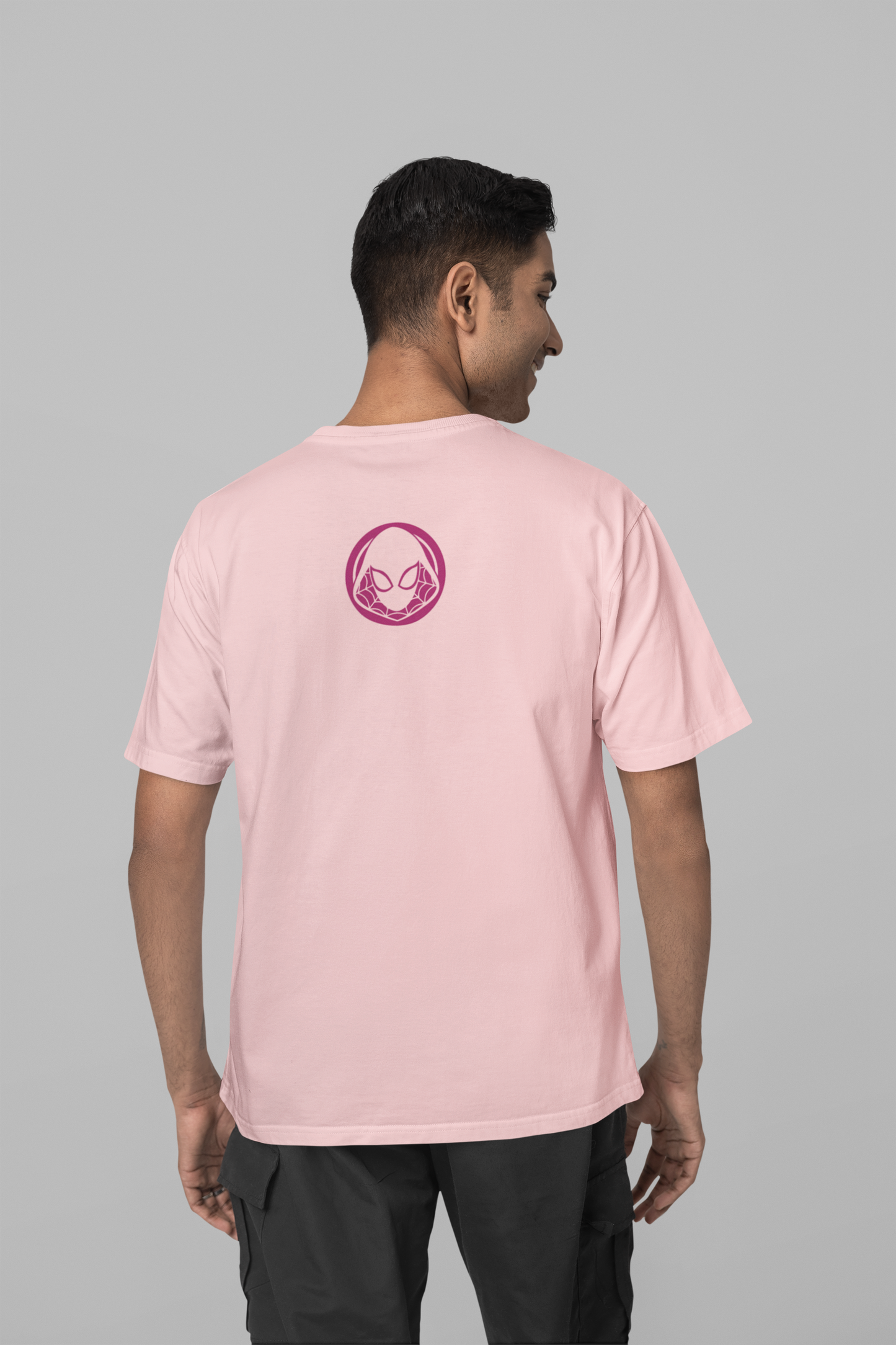 Light Pink Oversized Unisex T-shirt With Cute Spider Woman Gwen Posing