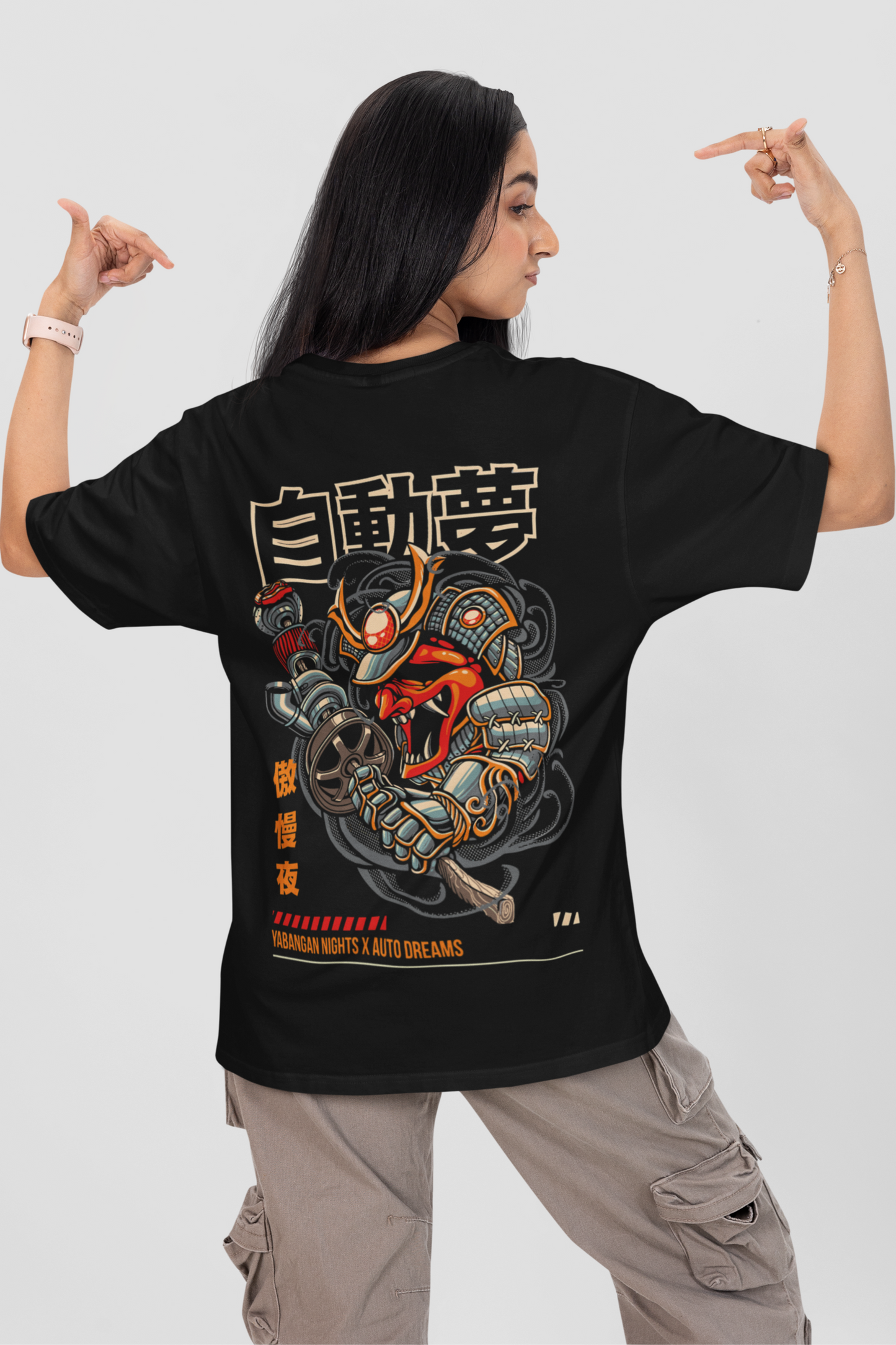 Japanese-Inspired Mech Samurai Unisex Oversized Black Tee
