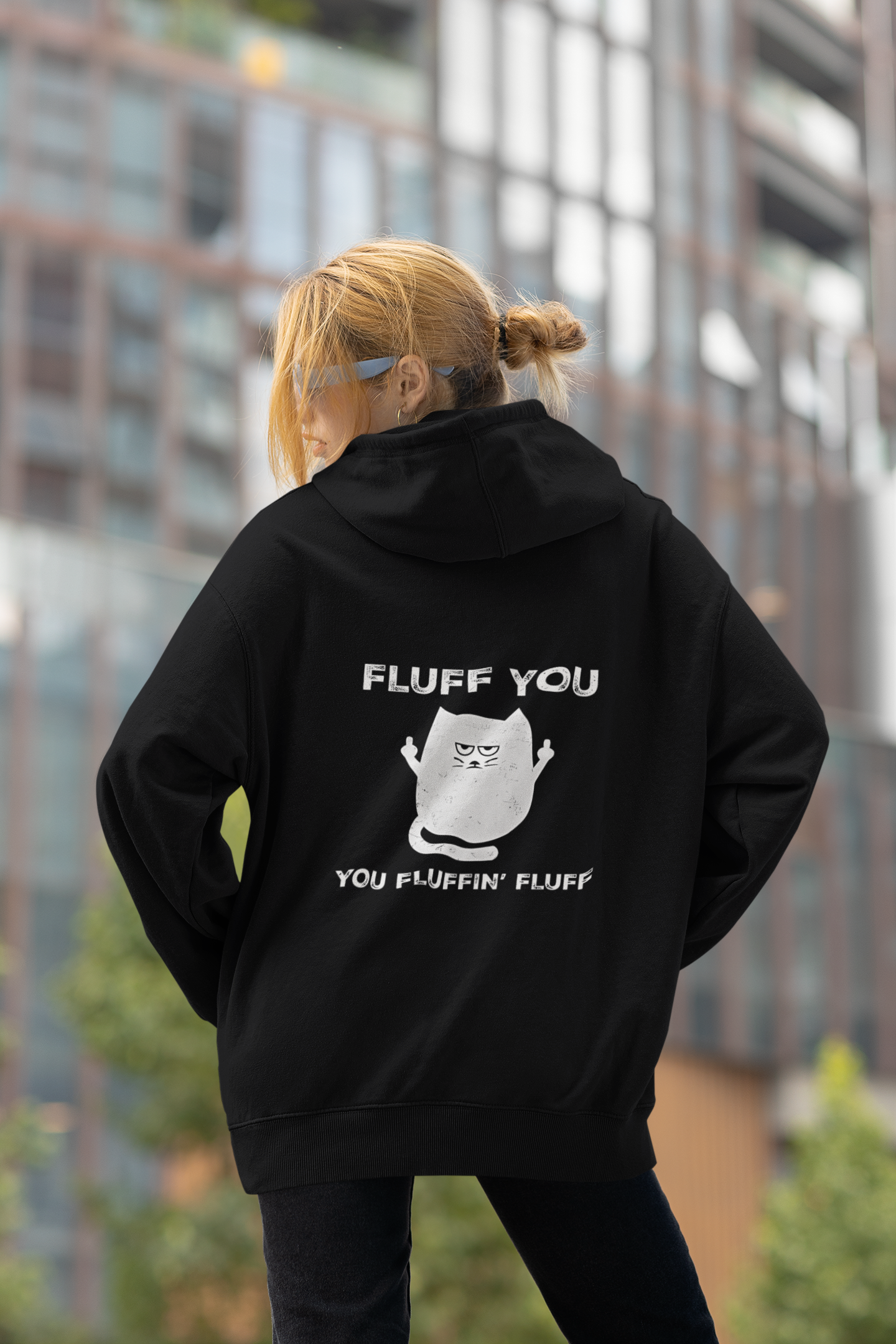 Fluff You: Angry Cat Meme Black Hoodie