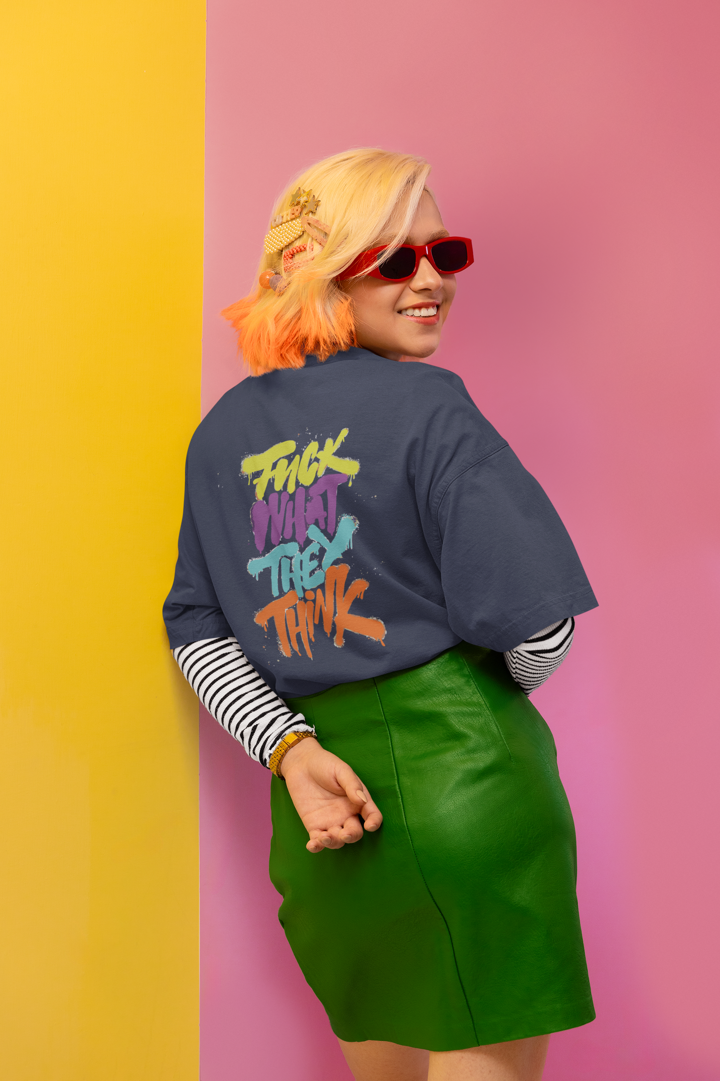 Own Your Vibe: 'F*ck What They Think' Navy Blue Oversized Tee