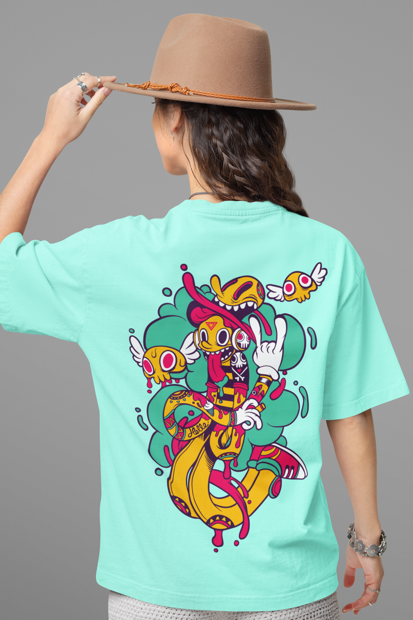 Drippy Print Oversized Tee – Psychedelic Streetwear in Mint