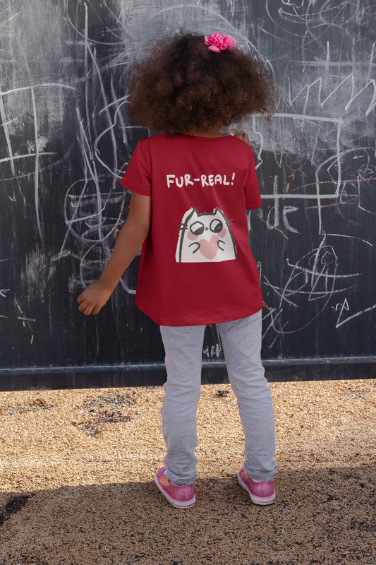 Girl's Red "Purrrfect Kitten" Cotton T-Shirt