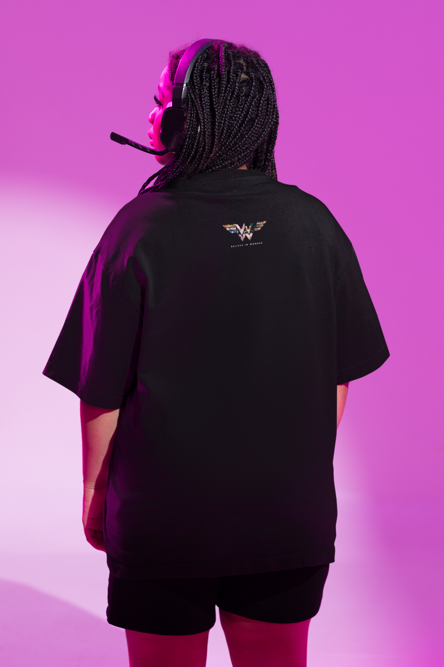 Wonderfully Cute: Black Oversized Chibi Wonder Woman Tee