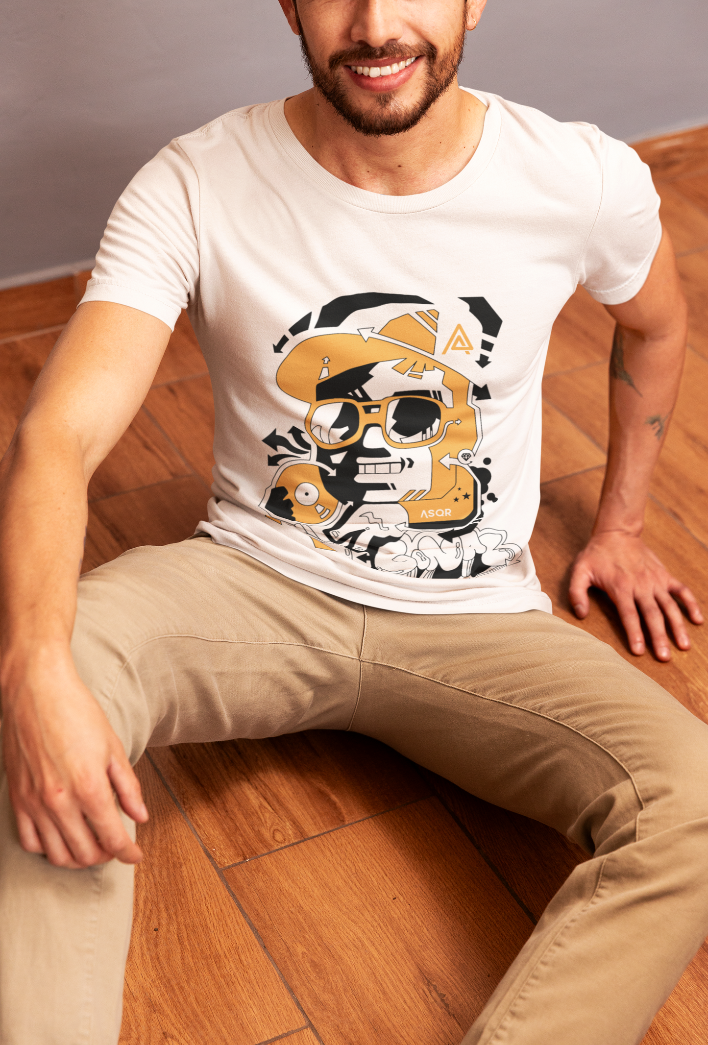 Men's White Graphic Tee - Urban Street Art Print Cotton T-Shirt