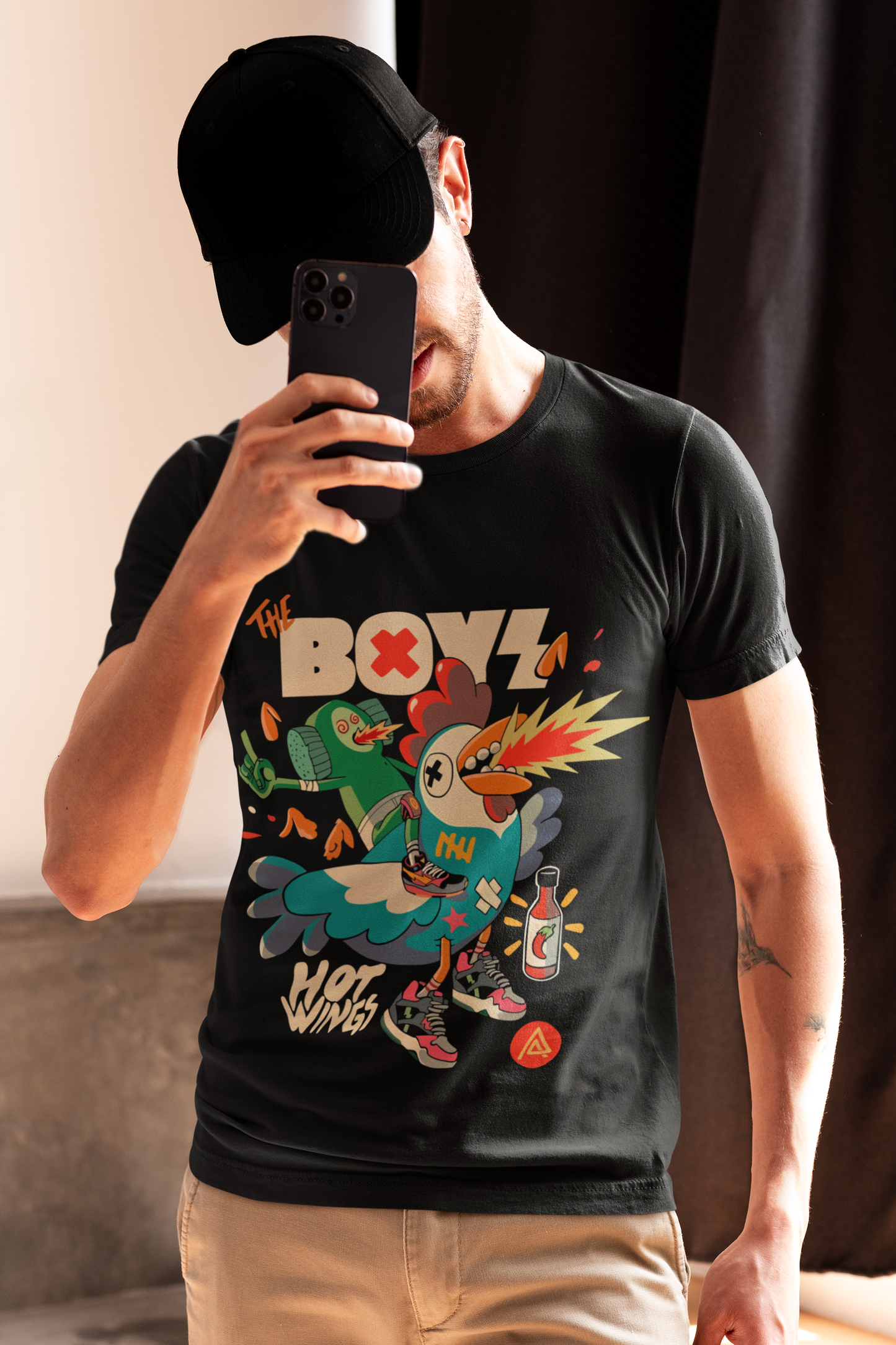 Unique Black Pure Cotton T-Shirt | Streetwear Hot Wings The Boyz Design