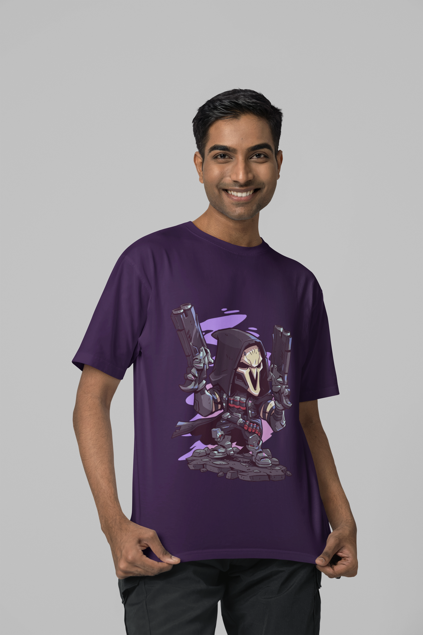 Purple Oversized Unisex T-shirt With Chibi Overwatch Reaper