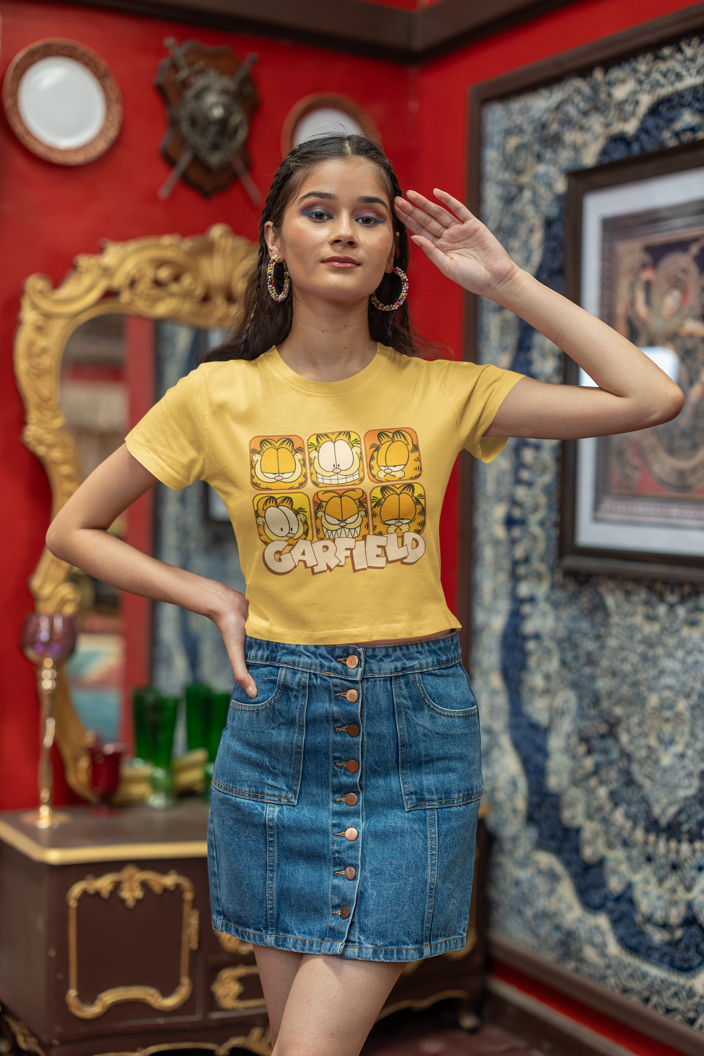 "Garfield" Printed Golden Yellow Crop Top