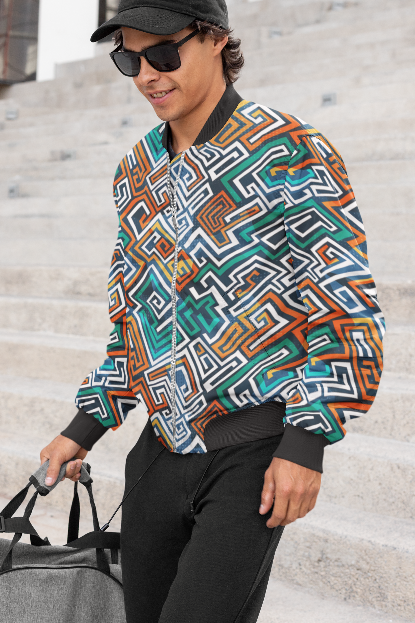 Abstract Maze: Multicolor Men's Bomber Jacket