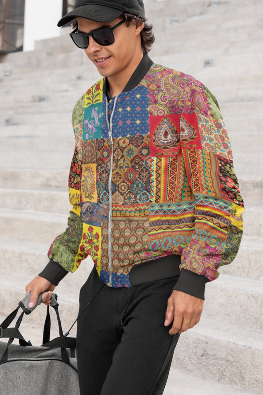 Vibrant Heritage: Bomber Jacket with Multicolor Rajasthani Prints