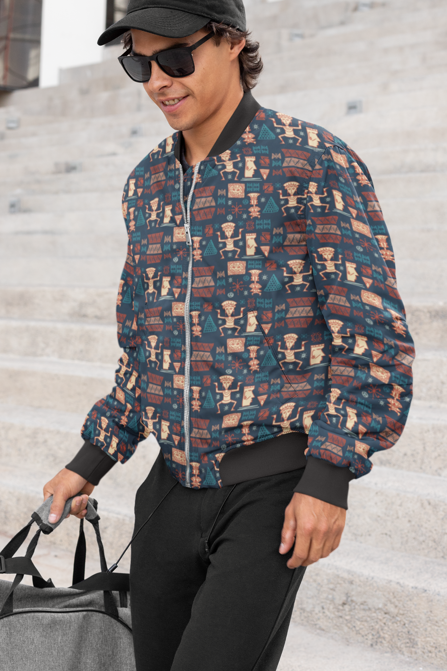 Aztec Vibes: Men's Tribal Pattern Bomber Jacket