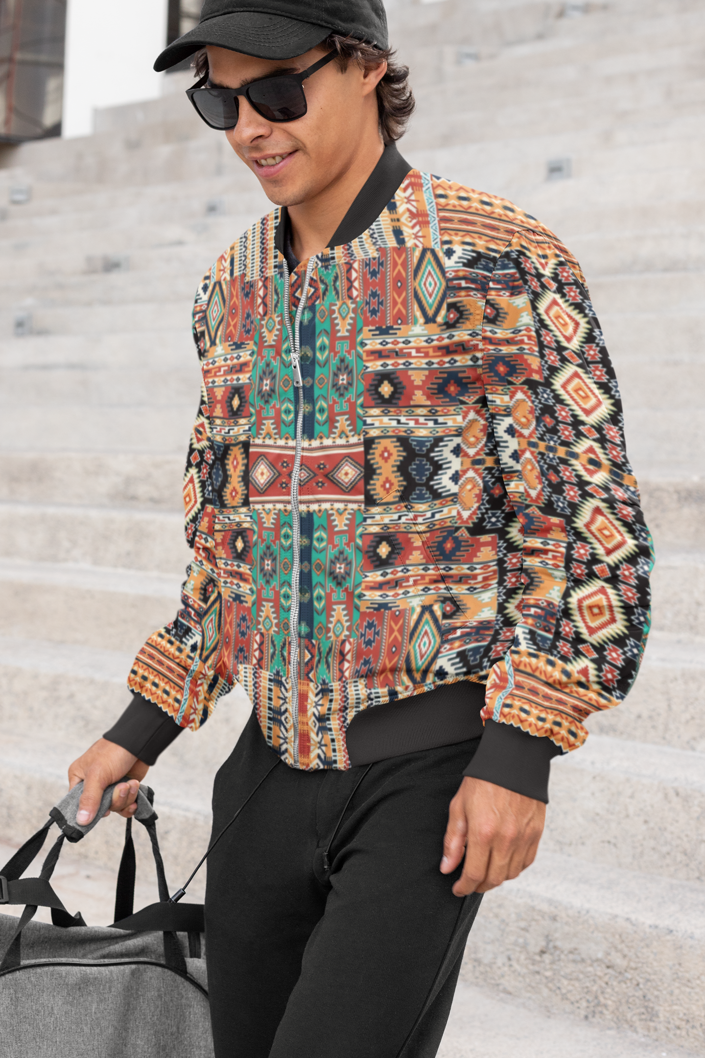 Sambalpuri Multicolor Bomber Jacket - Men's All-Over Ethnic Prints