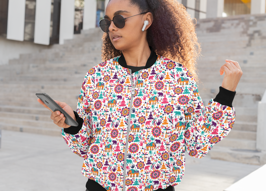 Heritage Vibes: Vibrant Indian Folklore Pattern Women's Jacket