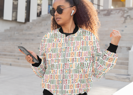 Tribal Elegance: Light African-Inspired Women's Bomber Jacket