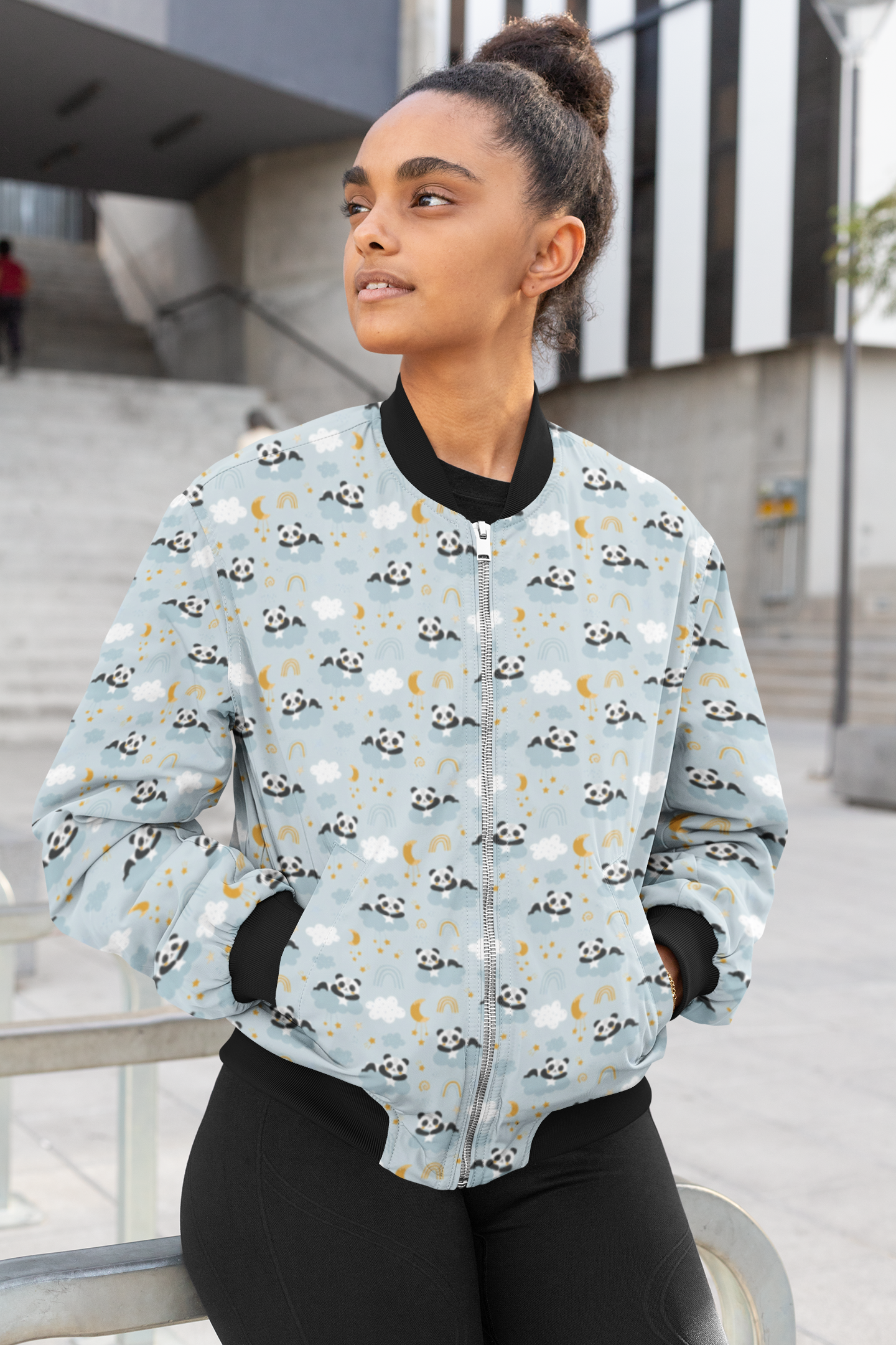 Panda Play: Adorable Panda Pattern Women's Bomber Jacket