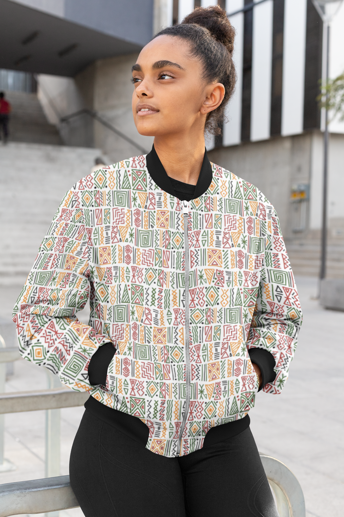 Tribal Elegance: Light African-Inspired Women's Bomber Jacket