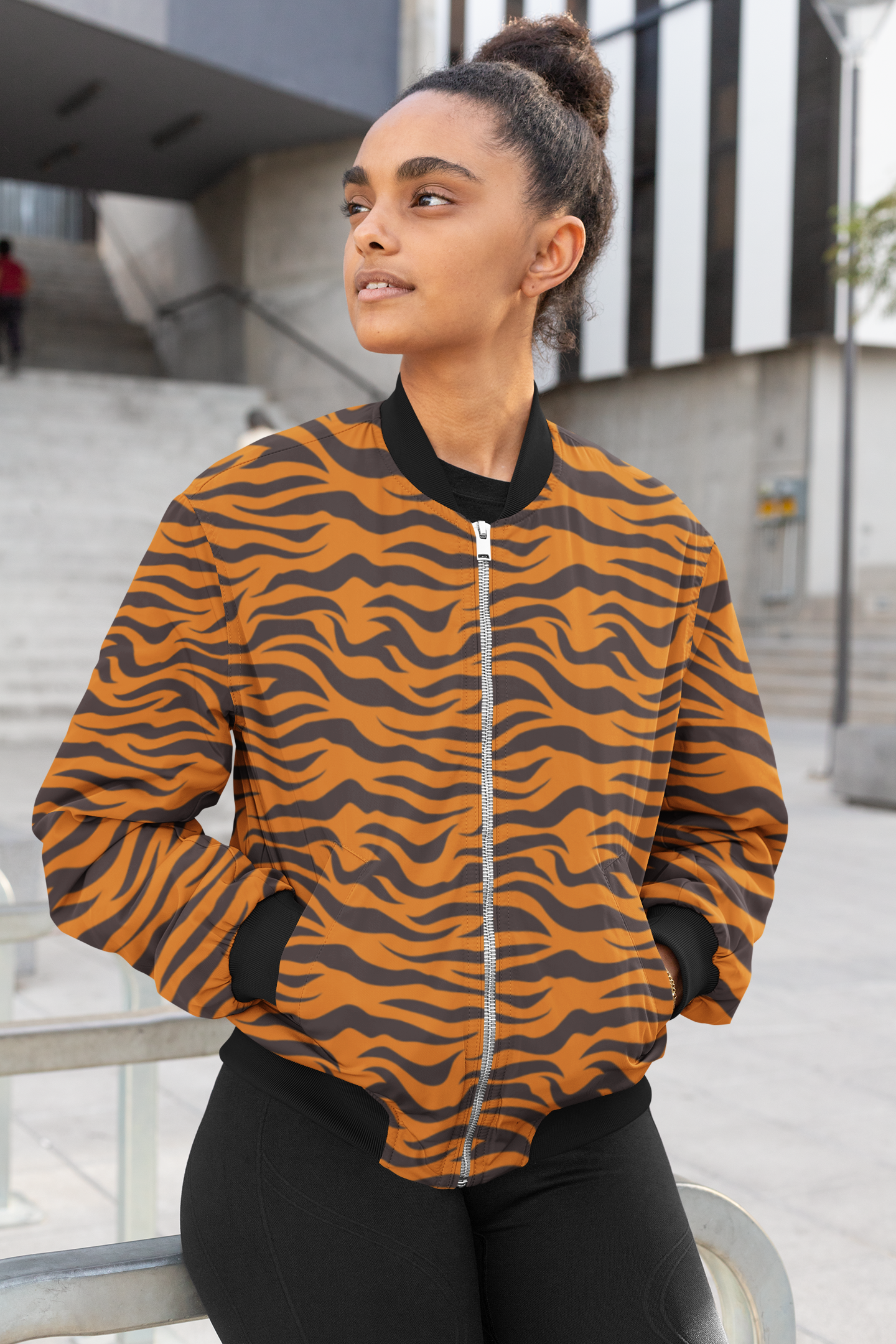 Wild Stripes: Tiger Print Women's Bomber Jacket