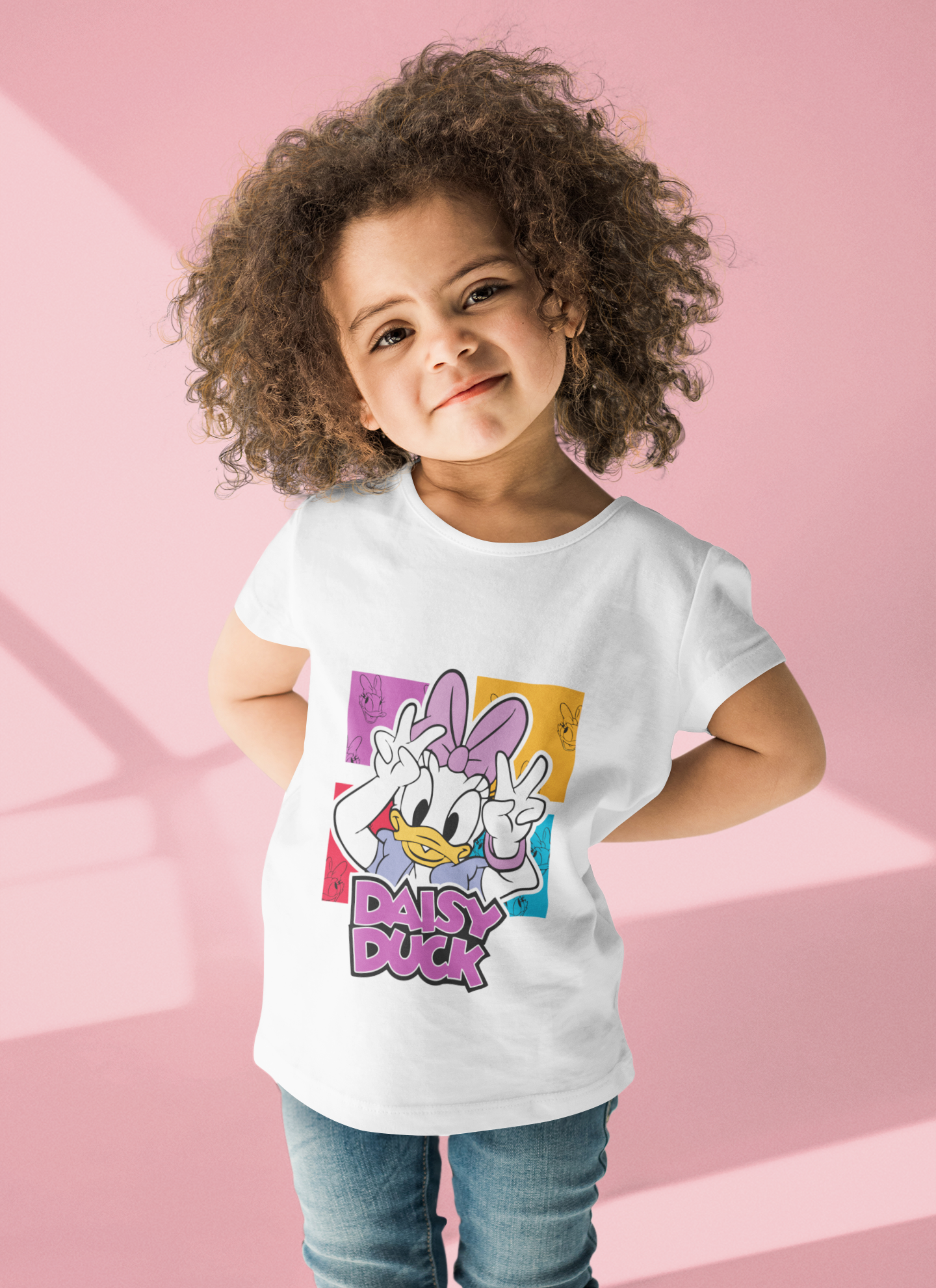 Girls' White Daisy Duck T-Shirt - Colorful Pop Art Style