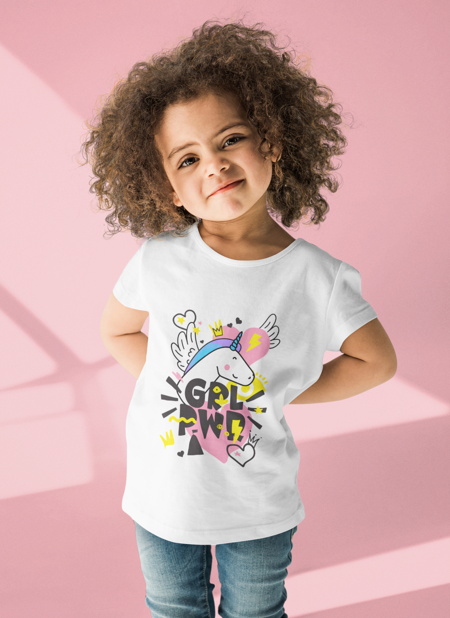 "GRL PWR" Unicorn Girls' White 100% Cotton T-Shirt