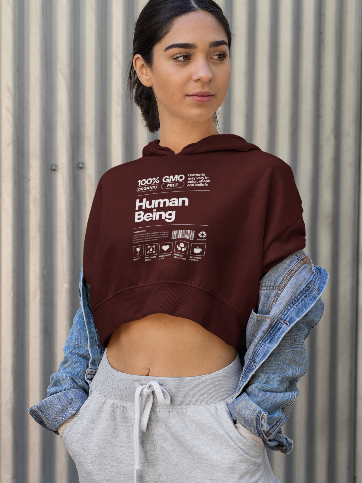 Embrace Humanity: Human Being Printed Crop Hoodie
