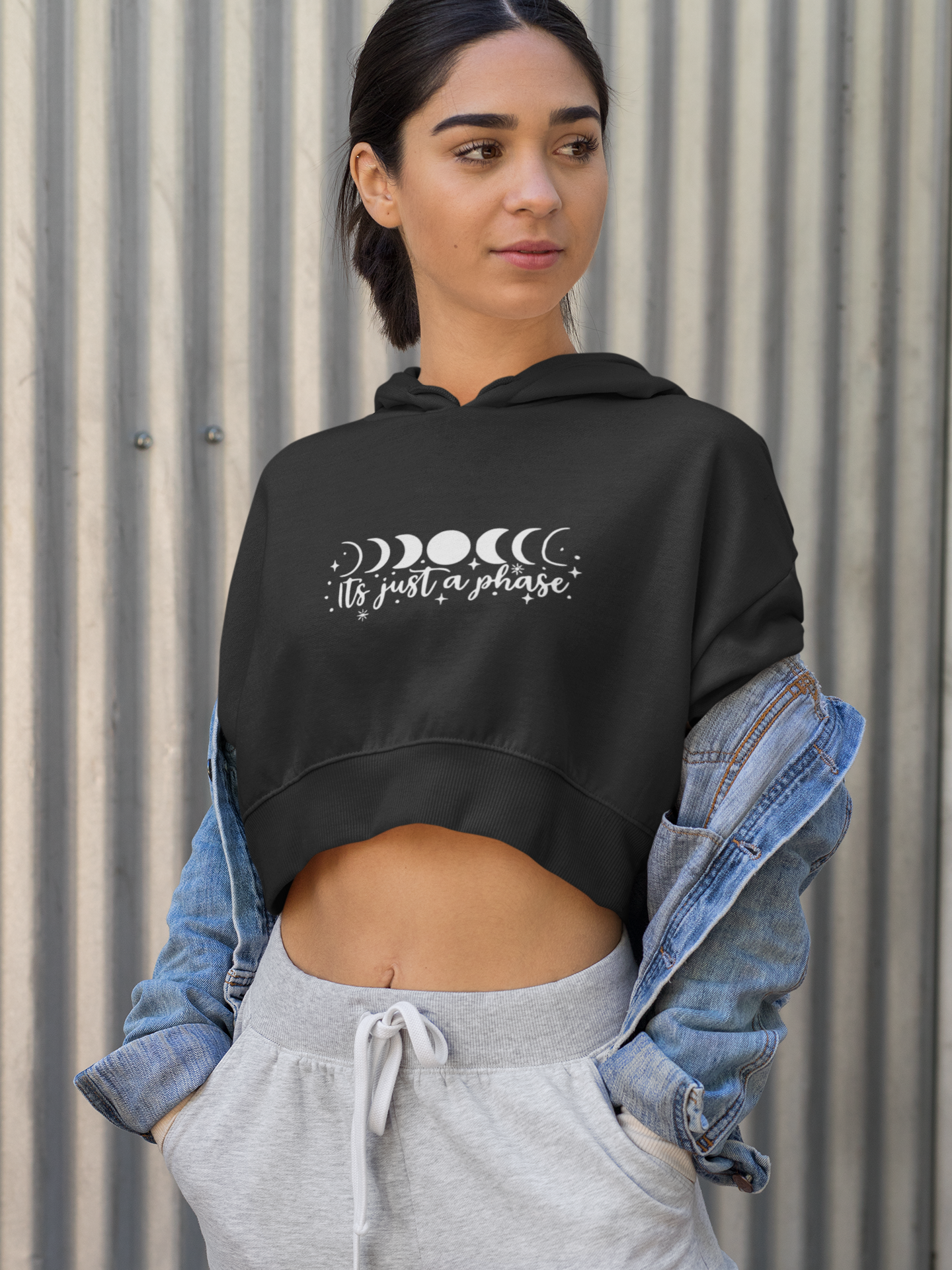 It's Just a Phase: Moon Phases Printed Crop Hoodie