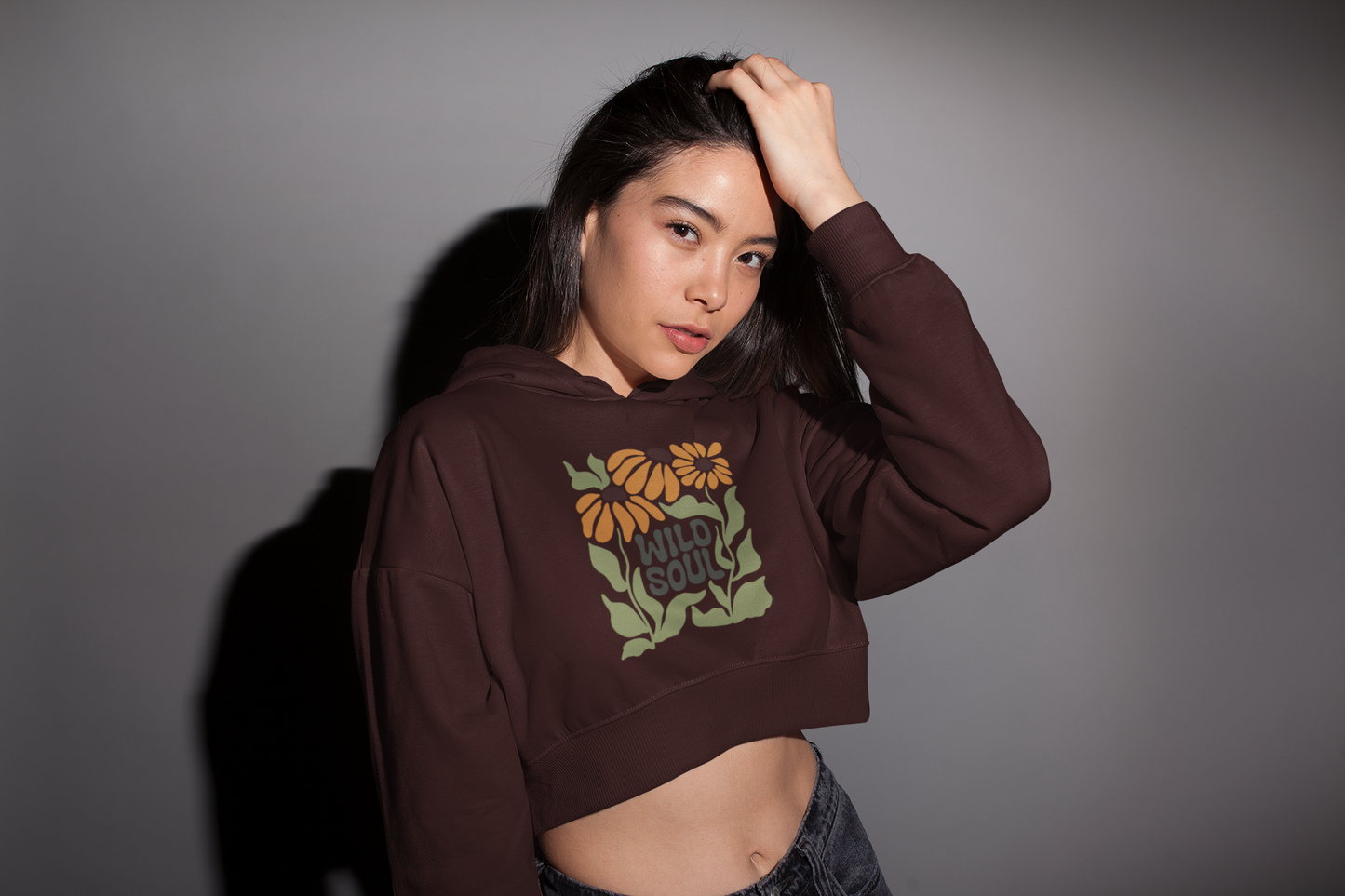Wild Soul Maroon Crop Hoodie – Bloom with Fierce Grace