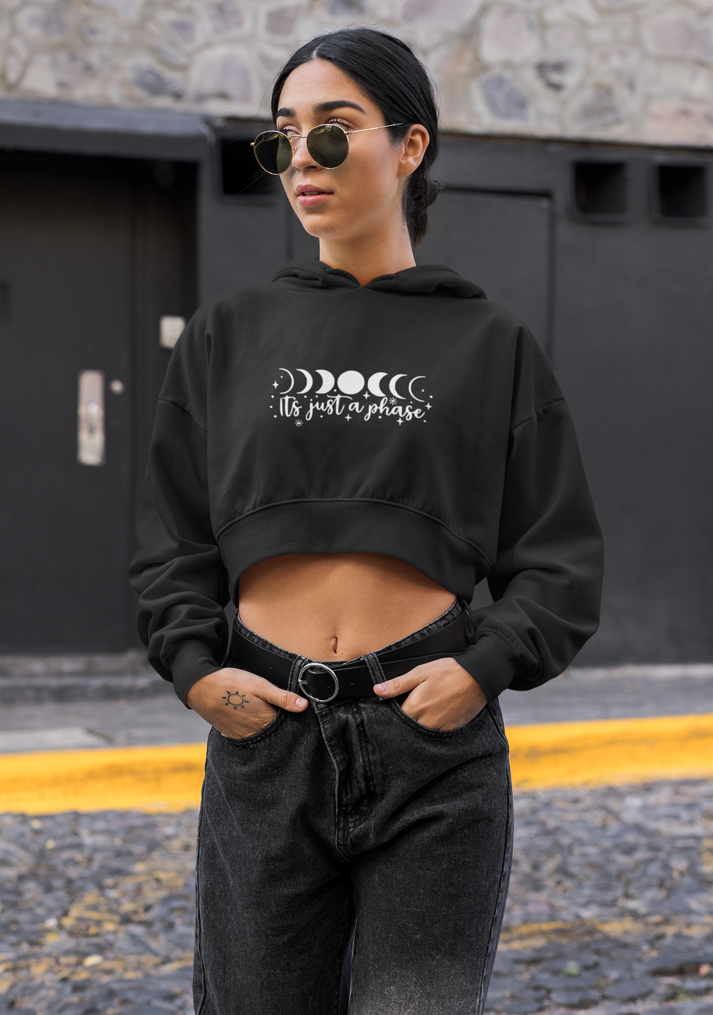 It's Just a Phase: Moon Phases Printed Crop Hoodie