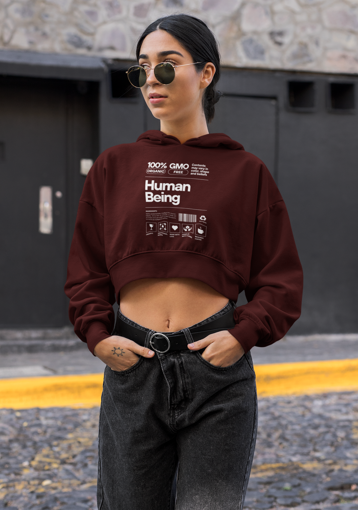 Embrace Humanity: Human Being Printed Crop Hoodie