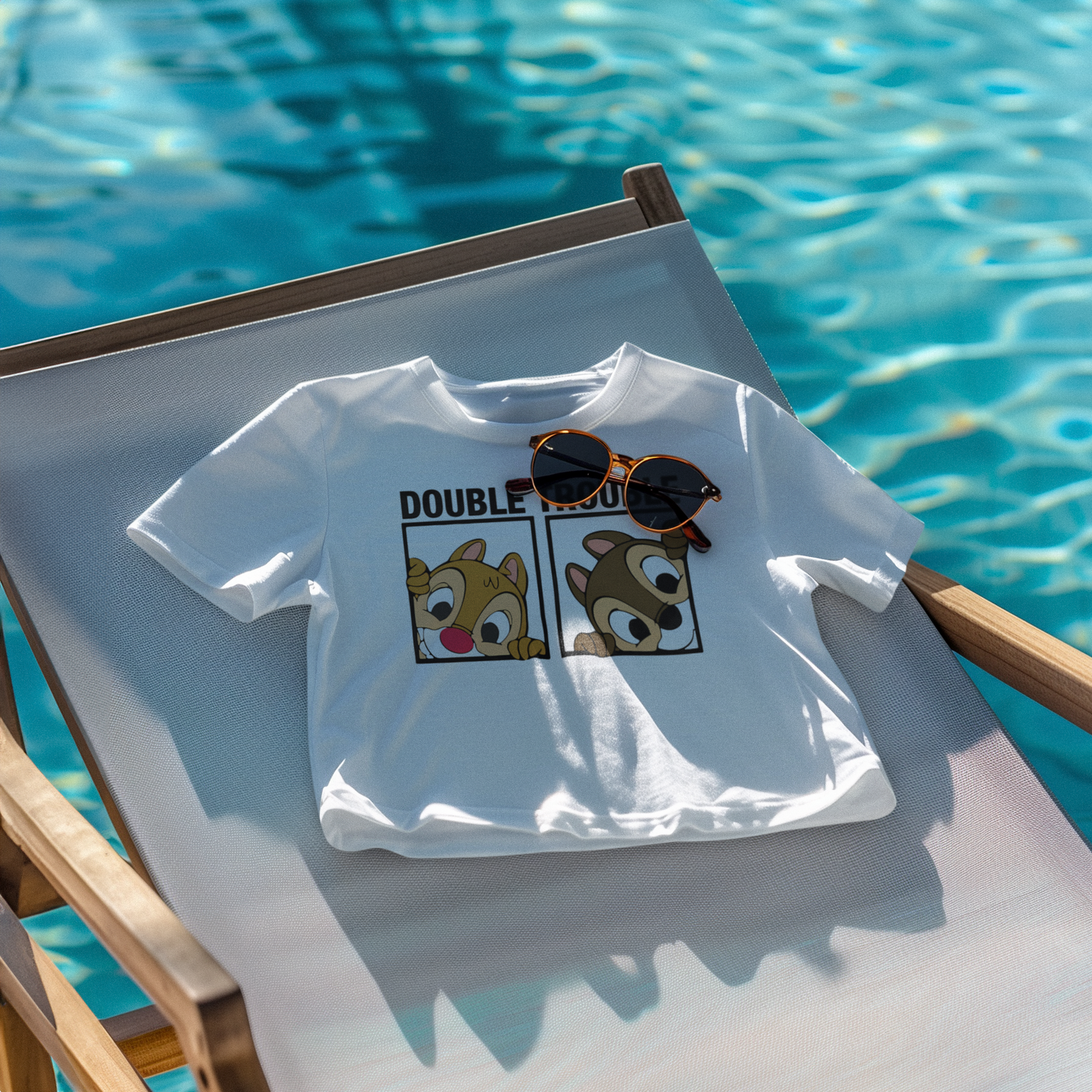 "Double Trouble" Printed White Crop Top Featuring Chip&Dale