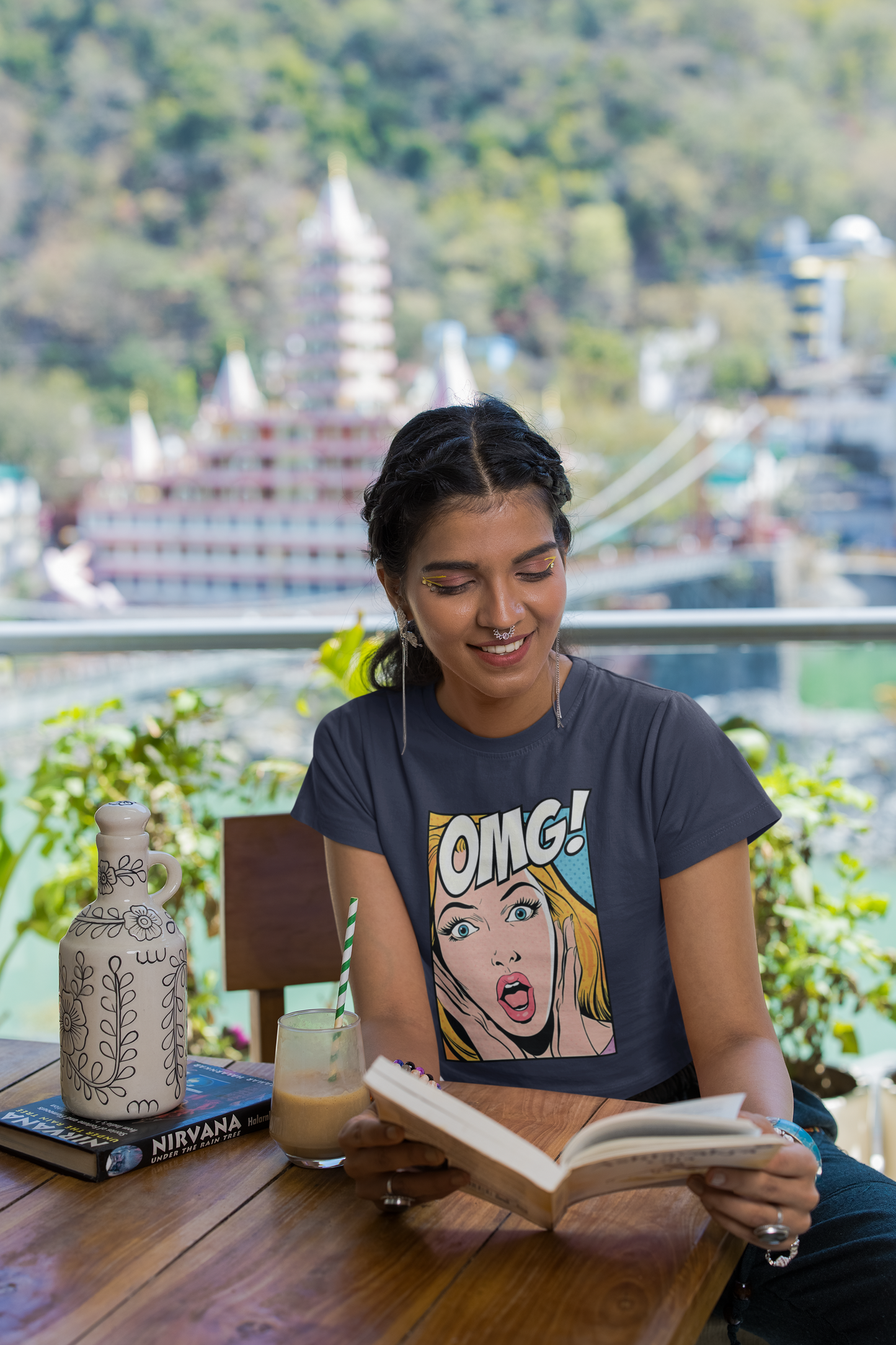 "OMG" Printed Navy Blue Crop Top