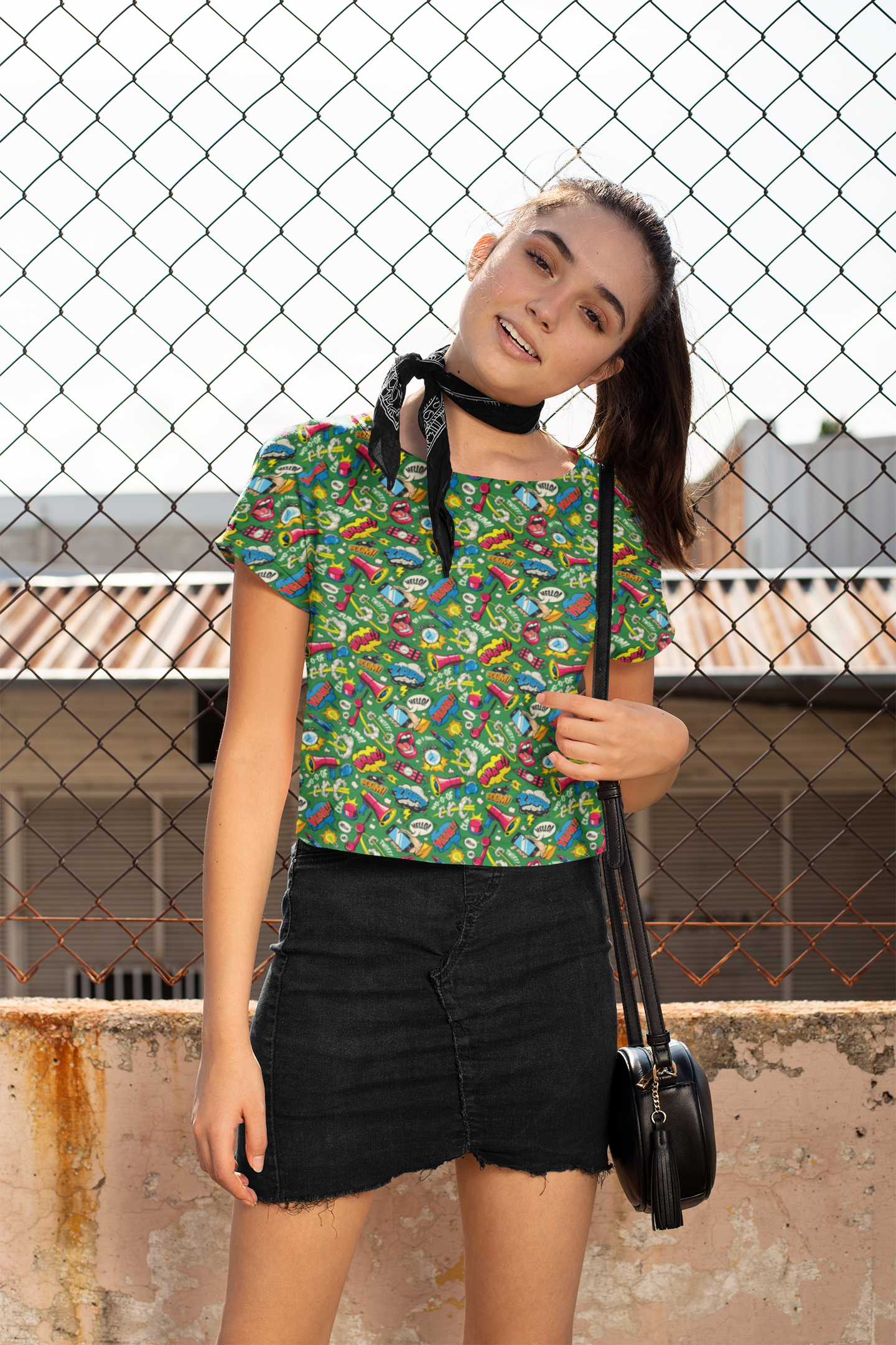 All Over Printed Retro Comic Chaos Crop Top