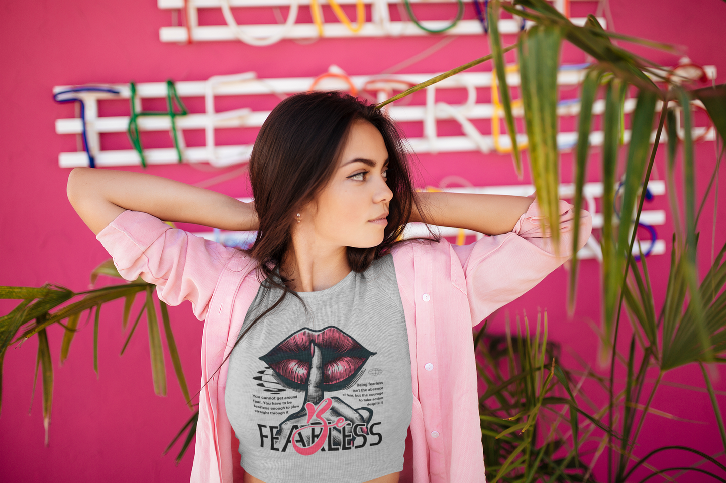 "Be Fearless" Printed Grey Melange Crop Top