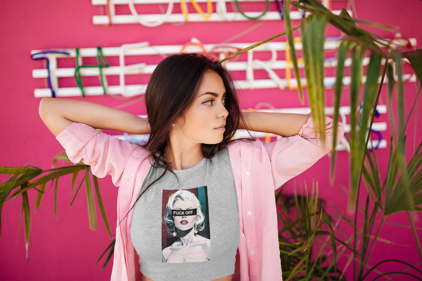 "F*ck Off" Printed Grey Melange Crop Top
