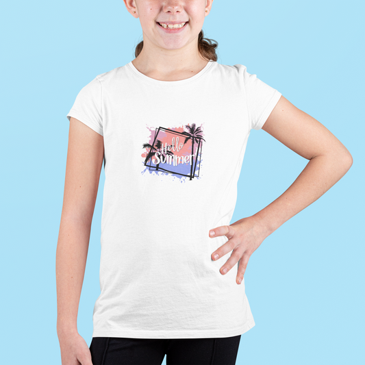 Summer Print T-Shirt for Girls - White Cotton